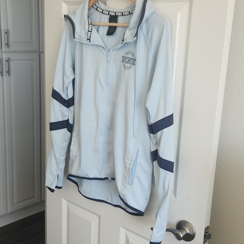 VICTORIA'S SECRET PINK Ultimate High Low Funnel Neck Full Zip Hoodie Baby Blue S - Picture 4 of 11